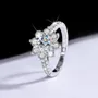 Bague de fiançailles en argent sterling 925 avec halo et diamant de moissanite de taille ronde