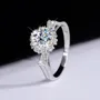 Bague de fiançailles halo en argent sterling 925 et diamant de moissanite de taille ronde