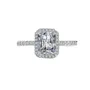 Radiant cut moissanite diamond white sterling silver halo engagement ring