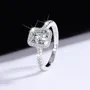 Radiant cut moissanite diamond white sterling silver halo engagement ring