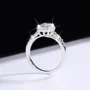 Radiant cut moissanite diamond white sterling silver halo engagement ring