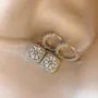 Pendants d'oreilles halo en argent sterling 925 avec diamants ronds et blancs