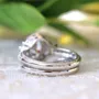 Ensemble de bague de mariage en argent sterling avec halo et diamant blanc ovale vintage