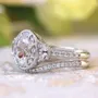 Ensemble de bague de mariage en argent sterling avec halo et diamant blanc ovale vintage